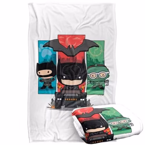LOGOVISION The Batman (2022) Catwoman and Riddler Chibi Design Super Soft Fleece Throw Blanket, Multicolour, W: 91 cm, D: 147 cm – 1