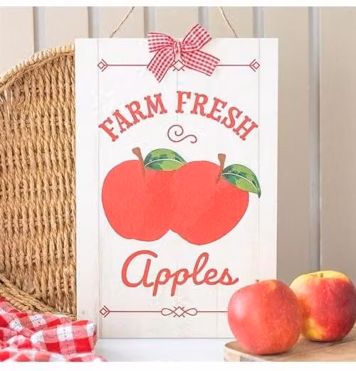 KDMD Rustic White Wooden Hanging Wall Plaque with Floral Apples Design