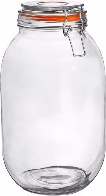 Argon Tableware Transparent Glass Storage Jar with Orange Seal and Clip Closure, 3 l