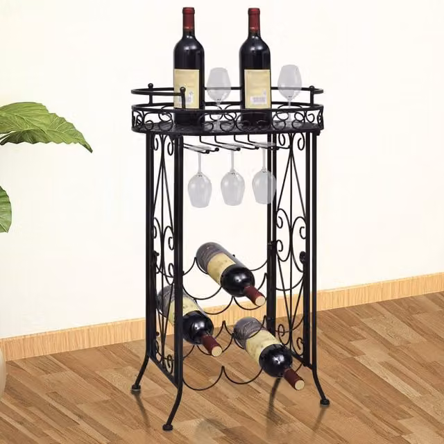 Berkfield Home Metal Wine Rack in Matt Black with Glass Holder for 9 Bottles – 1