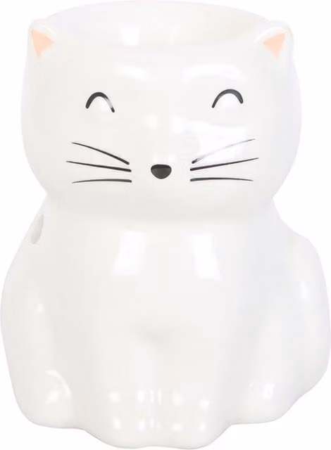 Something Different Smiling Cat Ceramic Oil Burner in White and Yellow