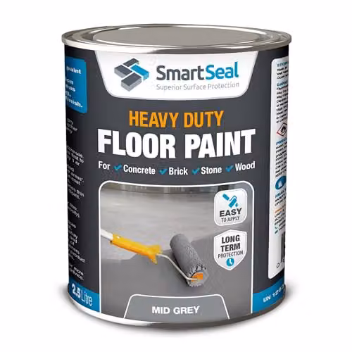 SmartSeal Heavy Duty Floor Paint in Mid Grey, 2.5L - Anti-Slip Polyurethane Synthetic Resin Paint for Garage, Warehouse, Concrete and Wood Surfaces