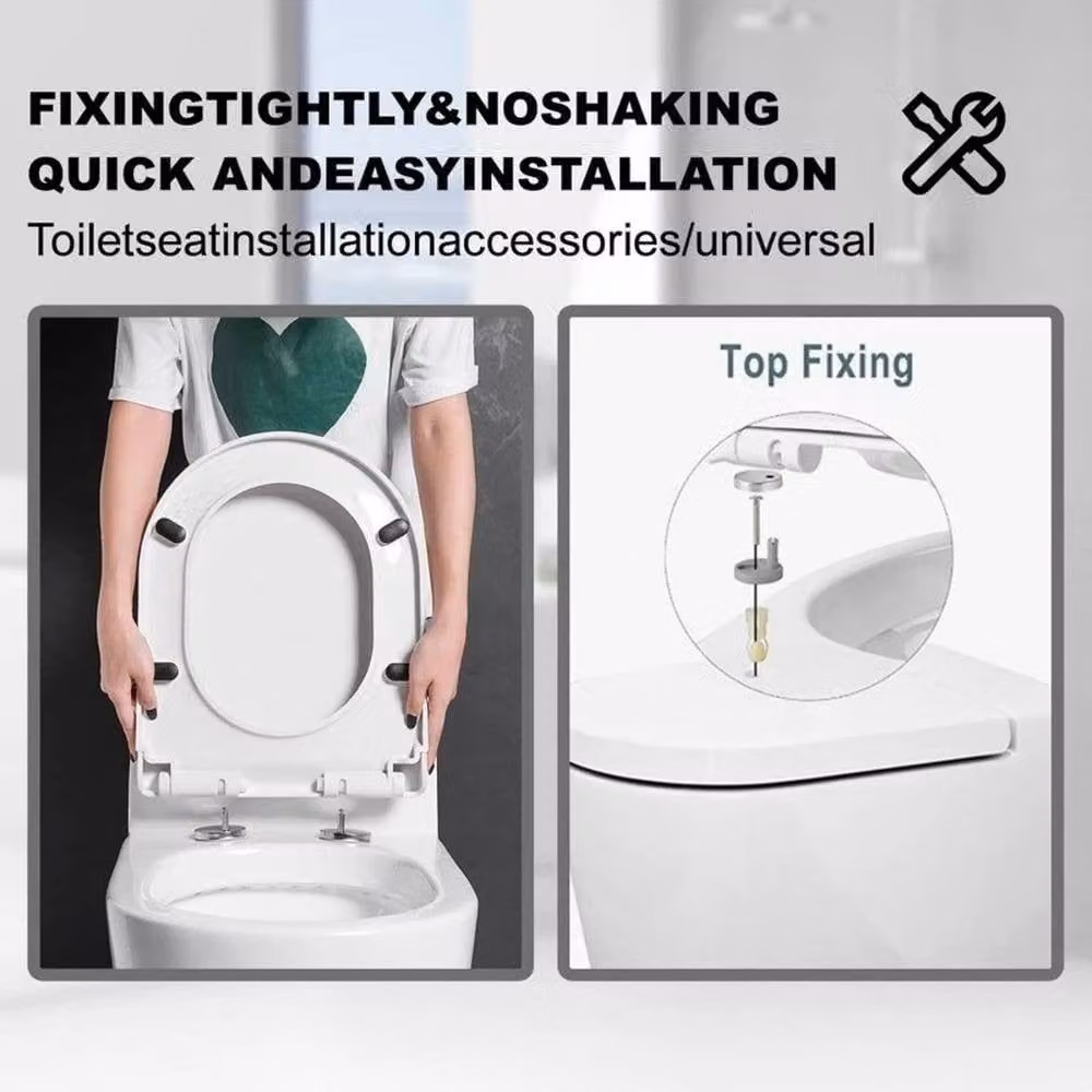 NESTLUNE 4-Piece Top Fix WC Toilet Seat Hinge Mounting Set in Silver Chrome – 3