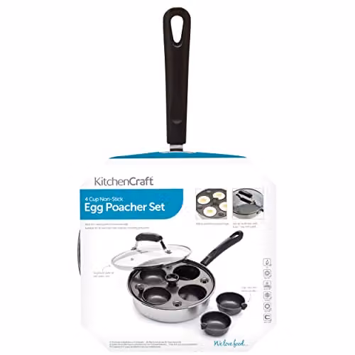 KitchenCraft Non-Stick Carbon Steel Four Hole Egg Poacher Pan, Diameter: 21 cm, Silver – 4
