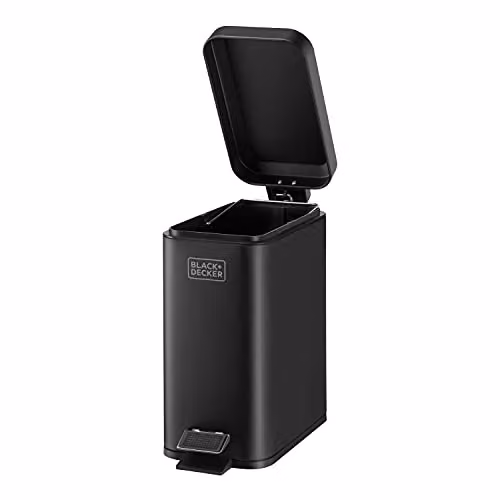 BLACK+DECKER BXBN0007E 5L Black and Silver Stainless Steel Pedal Bin with Soft Close Lid and Removable Inner Bucket, W: 30 cm, D: 14 cm, H: 29 cm – 3