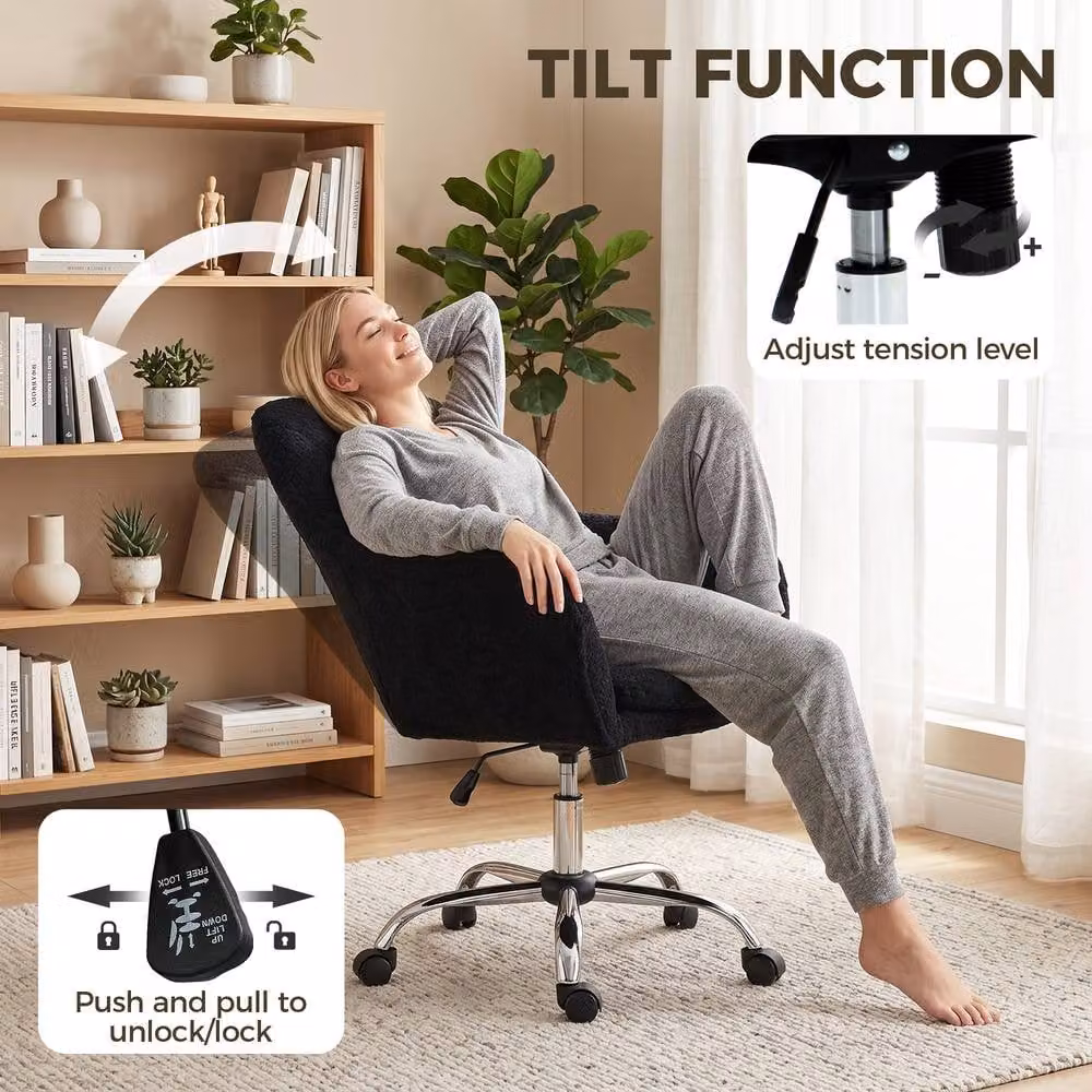 STILVORA Modern Black Fabric Upholstered Task Chair with Armrests and 360 Degree Swivel Wheels – 5