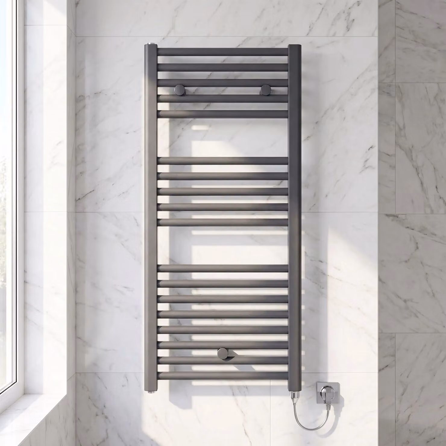 Balterley Electric Vertical Round Towel Rail with 18 Rails, W: 48 cm, H: 92 cm, Anthracite Grey – 2