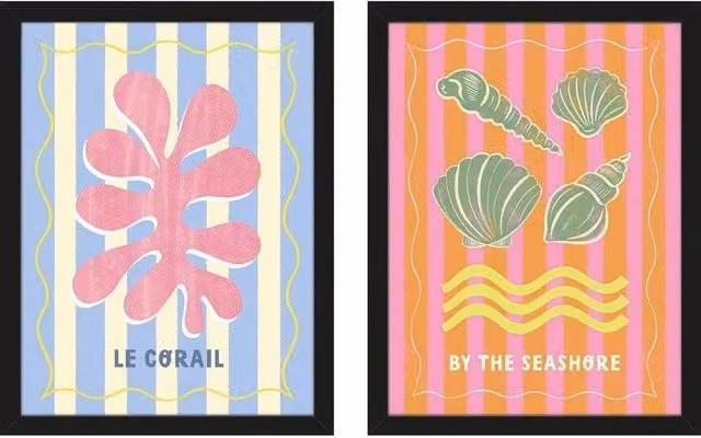 Melissa Donne Le Corail By The Seashore Framed Print Set of 2, Multicolour and Black