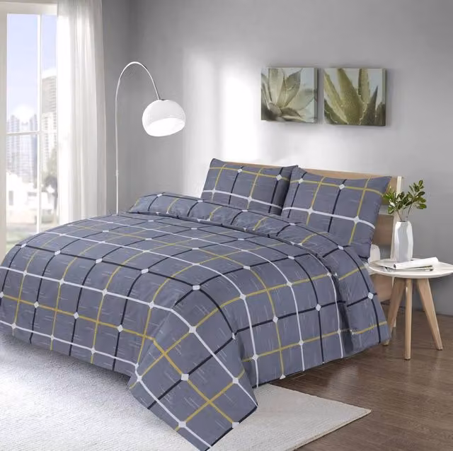 Homes-Linen Bunty Grid Pattern Microfibre Duvet Cover and Pillowcase Set in Grey – 1