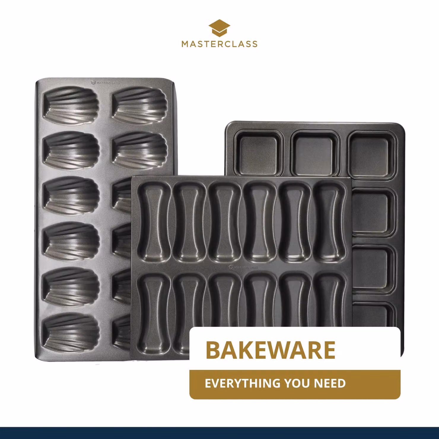 MasterClass Non-Stick 12 Hole Madeleine Pan in Black and Grey – 12