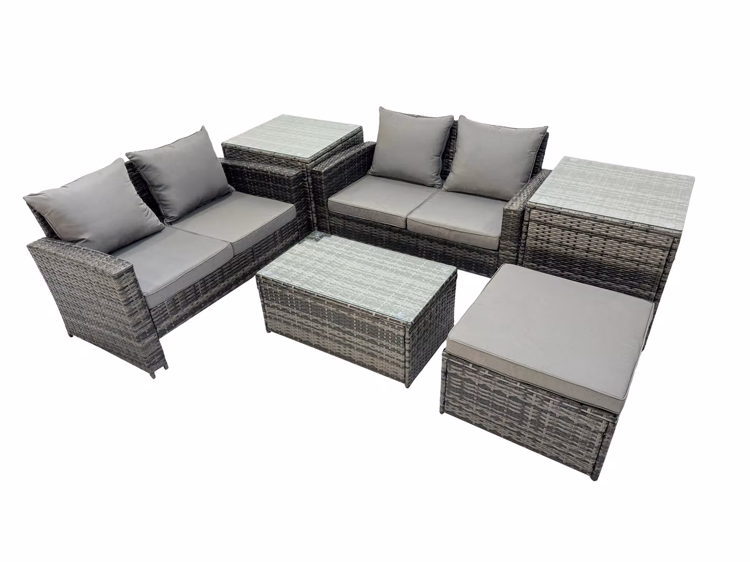 Fimous Lounge Double Seat Sofa Coffee Table Set with 2 Side Tables and Large Stool in Dark Grey – 2