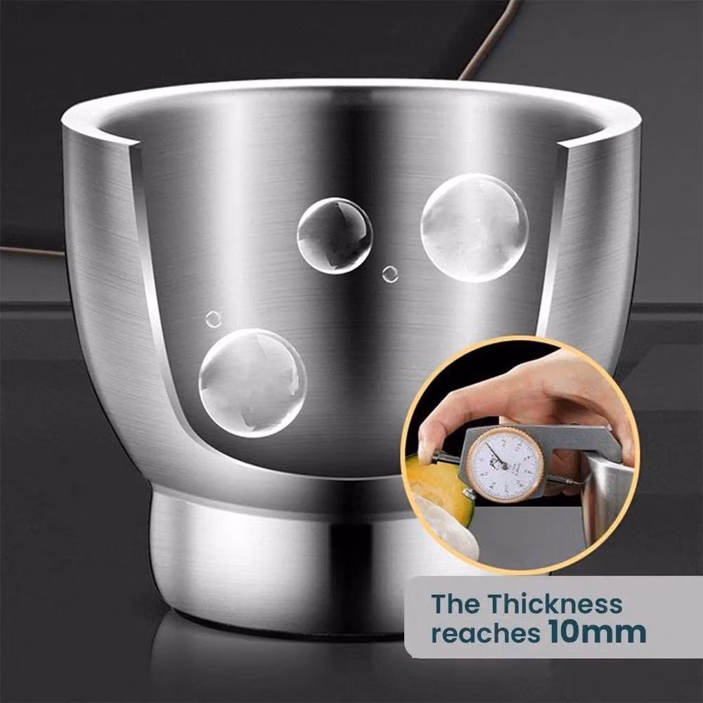 FLAVORA Stainless Steel Garlic Mortar and Pestle Manual Crusher in Silver with Anti-Splash Lid, Diameter: 13 cm – 3