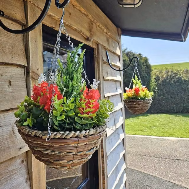 Best Artificial Pair of Red Faux Hyacinth Decorative Hanging Baskets, Diameter: 25.4 cm