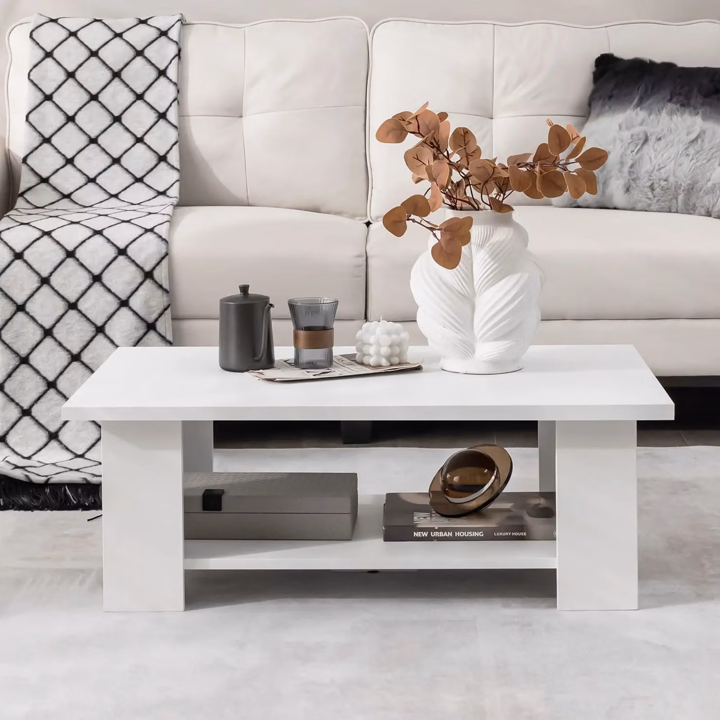 Costway Modern White Square Coffee Table with Storage – 3