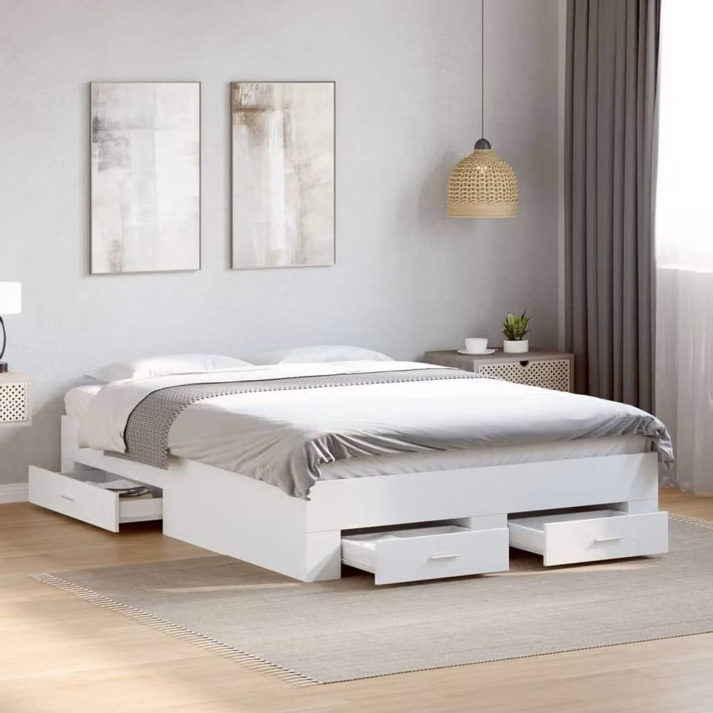 Berkfield Home Small Double Bed Frame with Drawers, White, W/D/H: 120 x 200 cm – 2