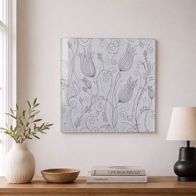 Orsina Modern Botanical Floral Glass Print Wall Décor in White or Black