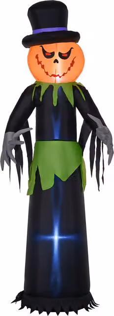 Outsunny 8ft Tall Inflatable Pumpkin Ghost with Hat and LED Lights for Outdoor Halloween Decoration – 1
