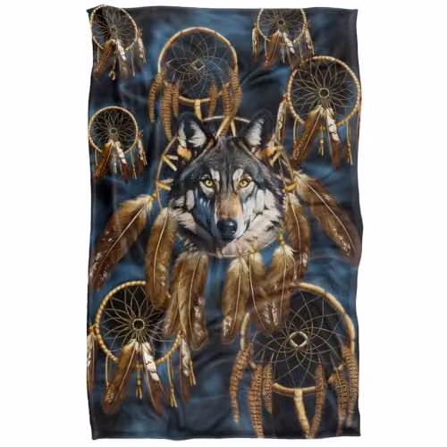JQ Licensing Dreamcatcher Wolf Silky Touch Super Soft Fleece Throw Blanket, Multicolour, W: 91 cm, D: 147 cm