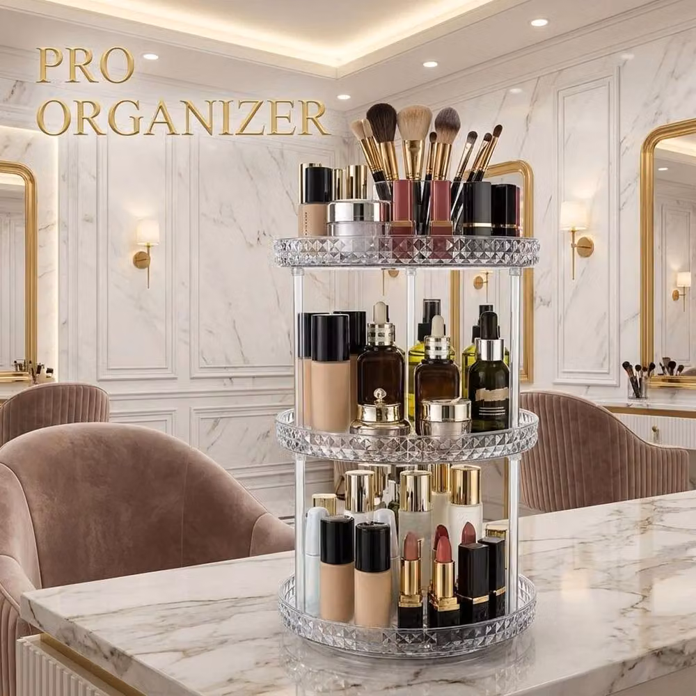 VOGREX Clear 3-Tier Acrylic Makeup and Cosmetic Storage Stand, Transparent, W/D/H: 40.0 x 23.5 x 23.5 cm – 3
