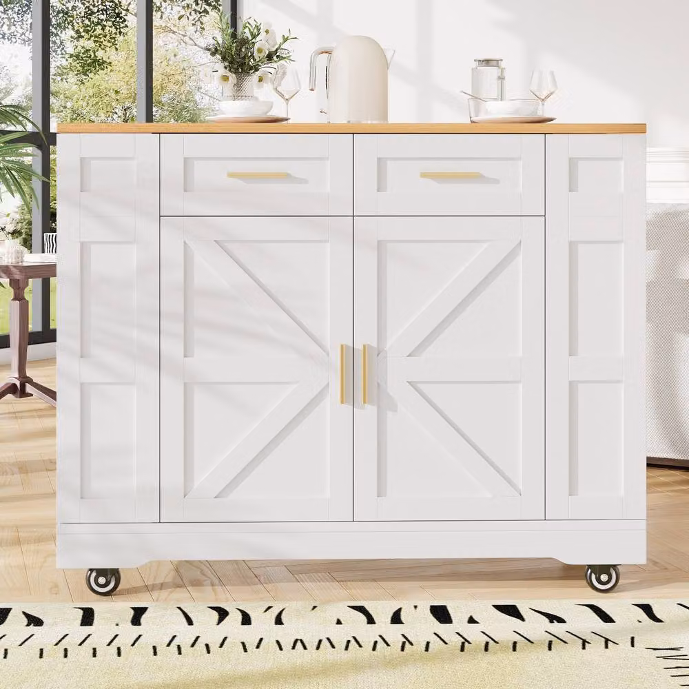 Fascinate Rolling Kitchen Island Cart with Foldable Worktop and Storage in White – 2