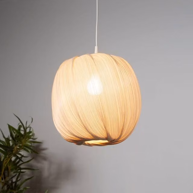 Lighting Collection Round Bamboo Lamp Shade in Beige, Diameter: 30 cm