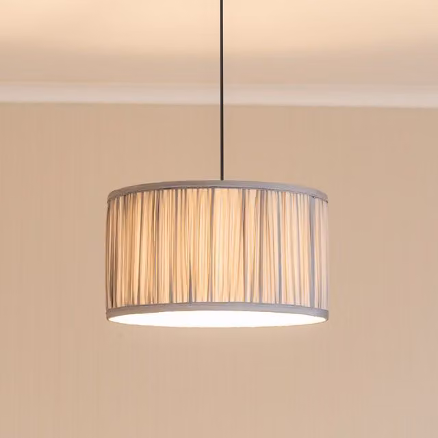 ValueLights Jess Blue Fabric Ruched Pleated Drum Lampshade with LED Bulb, Width: 35 cm – 1