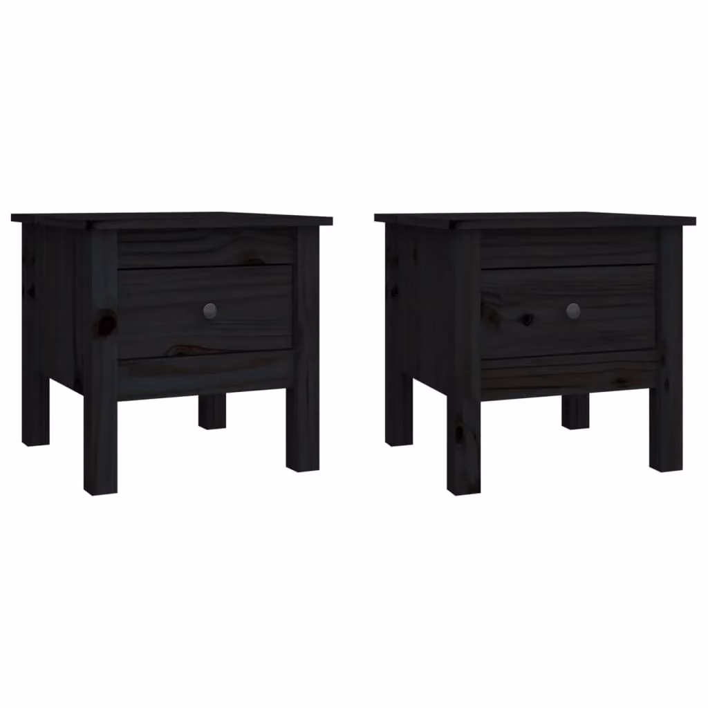 Berkfield Home Set of 2 Black Rustic Solid Wood Pine Side Tables, W/D/H: 40 x 40 x 39 cm – 2
