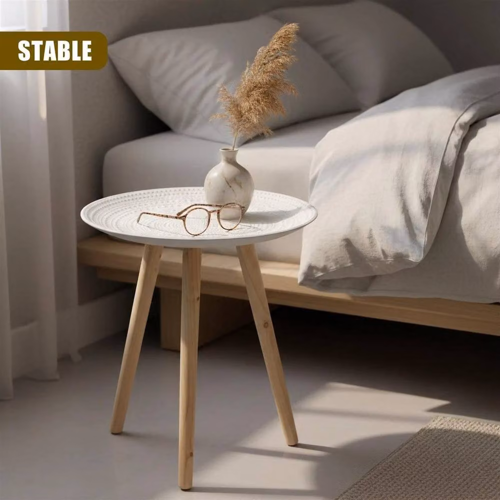 FLAVORA Round White Bedside Nightstand and Side Table with Scandinavian Design – 3
