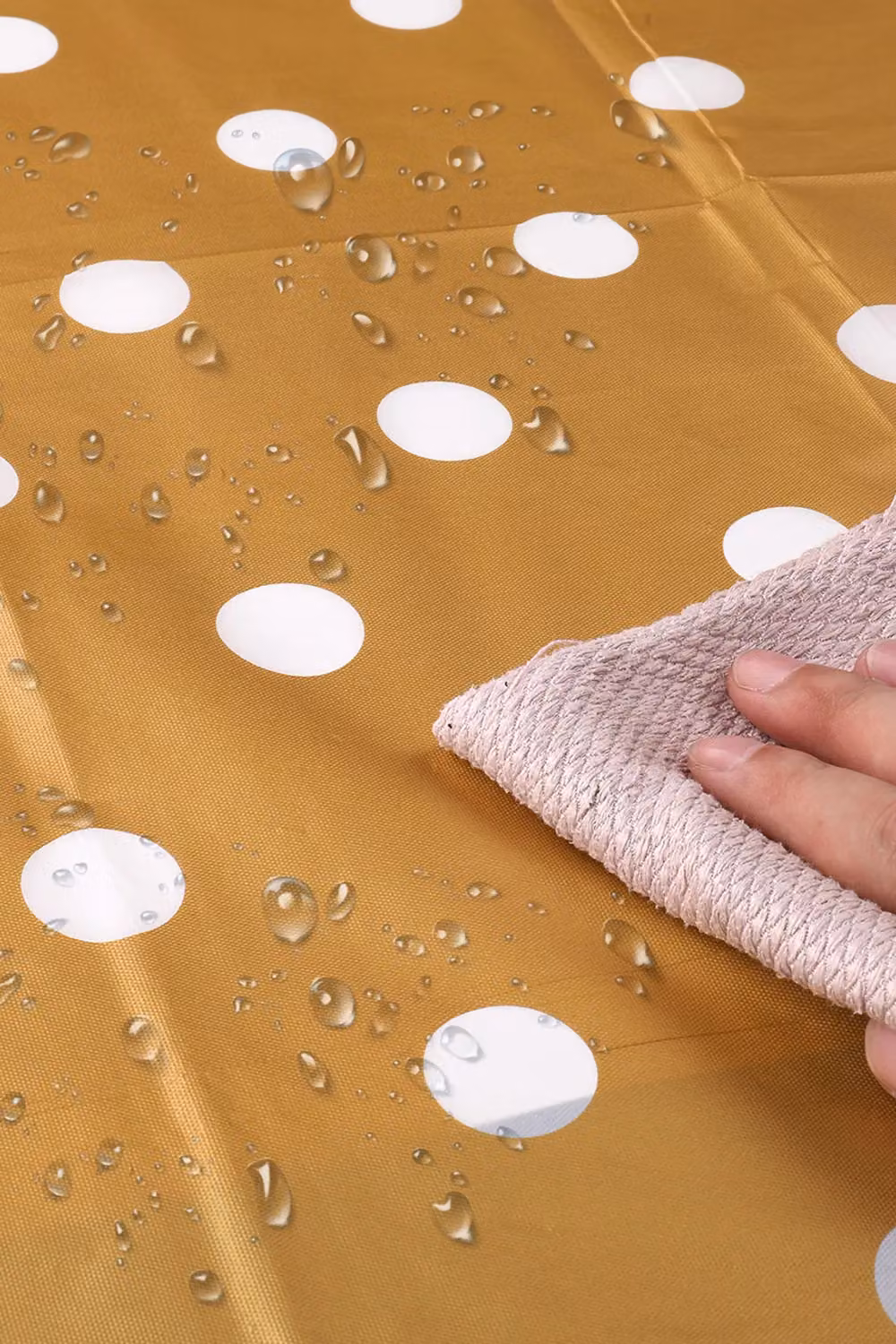 Neel Blue Polka Dot PVC Rectangular Tablecloth in Blue and Gold, W/D/H: 137 x 274 cm – 2
