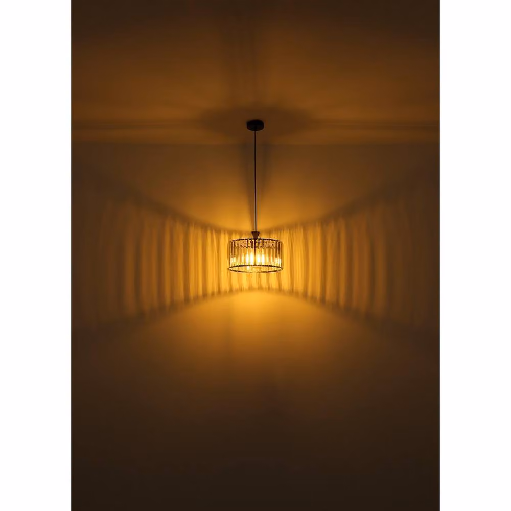 Globo Lighting Cylinder Pendant Light in Matte Black with Transparent Crystals – 7