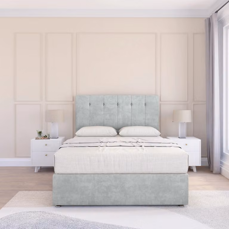 Sloomy Highbury Single Divan Bed Base and 26 inch Struts Headboard in Silver Fabric, W/D/H: 90 x 190 cm
