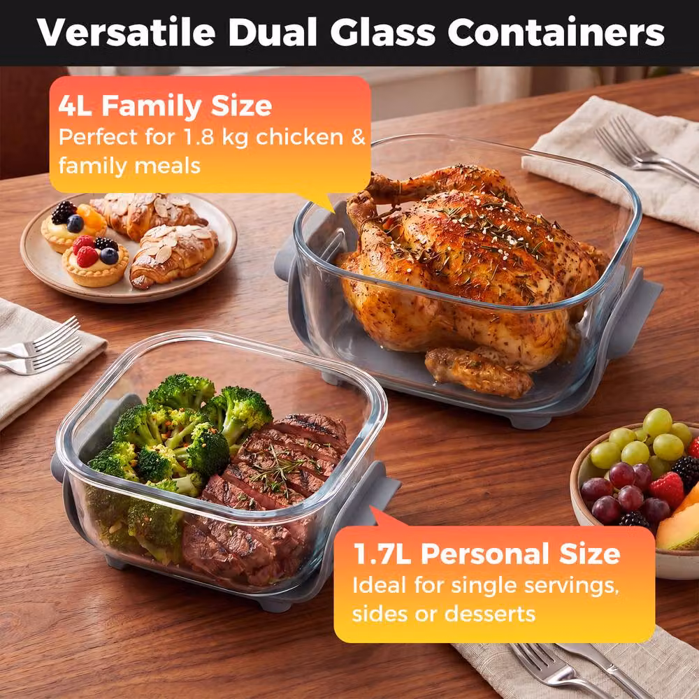 Costway 6-in-1 Portable Dual Glass Air Fryer and Baker in Blue, 4L and 1.7L Capacity – 3