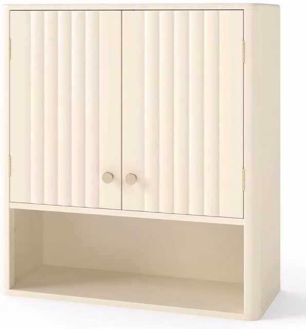 FORGEVIO Modern Fluted Double Door Wall Cabinet in Matt Beige