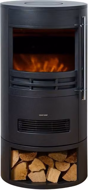 Adam Fires & Fireplaces Sureflame Dunston Round Stove with Log Storage in Black – 1