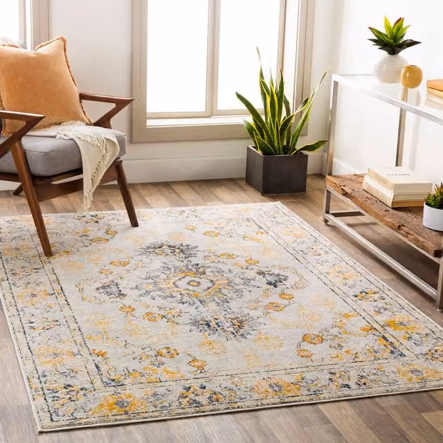 Livabliss Floransa Vintage Boho Living Room Rug in Beige, Grey, Blue and Yellow, W: 80 cm, L: 220 cm
