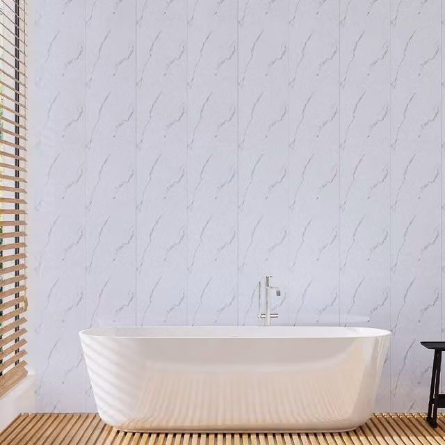 Livingandhome 5-Piece White Stone Look PVC Waterproof Bathroom Wall Panel Cladding