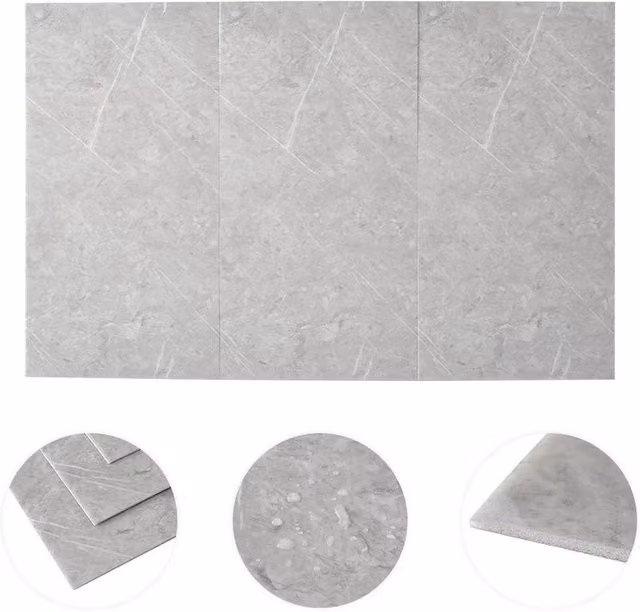 PAWNORA 10pcs Self-Adhesive Marble Look Wall Tile Stickers in Grey, Glossy Finish, W/D/H: 60 x 30 x 0.2 cm