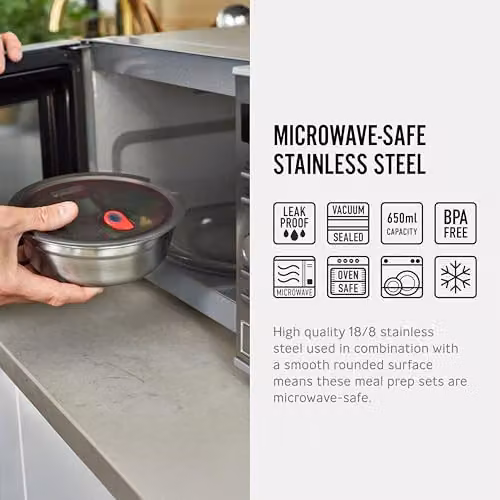 Black + Blum Stainless Steel Lunch Bowl, 650ml, Grey and Red – 3