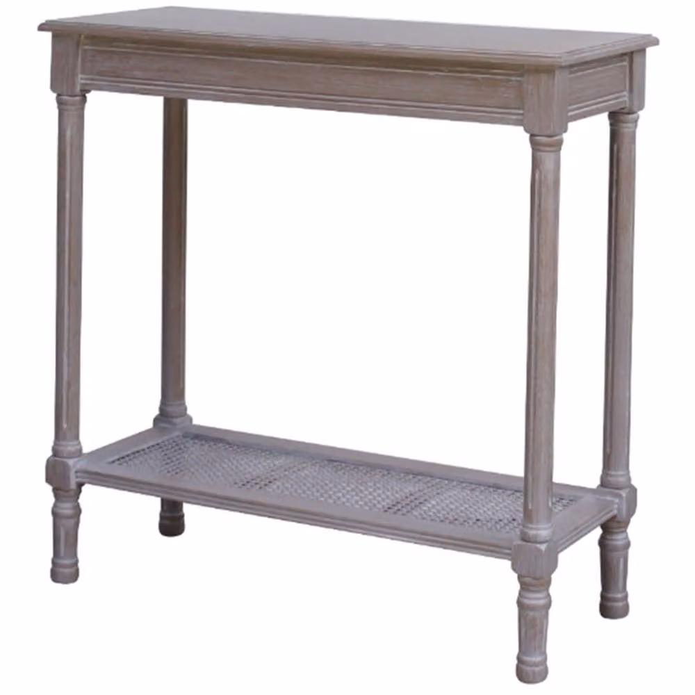 Wyld Haus Laurelbrook Grey Console Table with Woven Rattan and Wood Shelf – 2