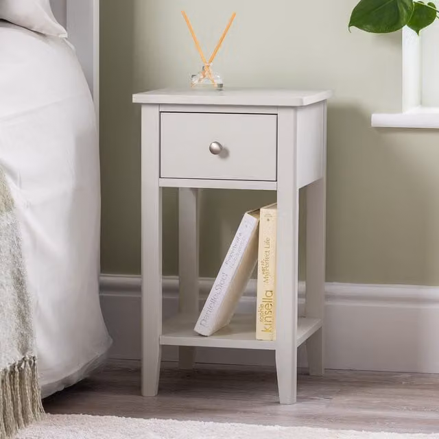 Christow Modern Lacquered Slim Bedside Table with Drawer