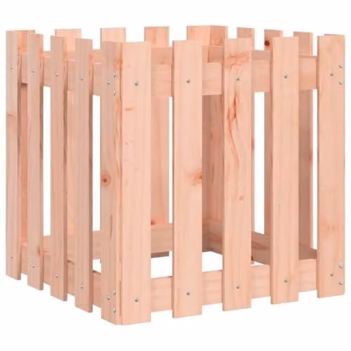 vidaXL Brown Solid Wood Garden Planter with Fence Design, W/D/H: 50 x 50 x 50 cm