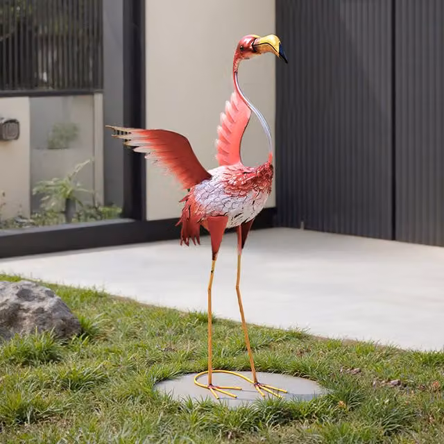 Garden Sanctuary Red Flamingo Garden Statue with Metal Legs