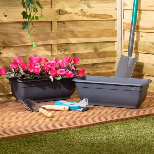 Wham Bell Pot 47cm Rectangular Plastic Garden Planter Trough in Grey – 1