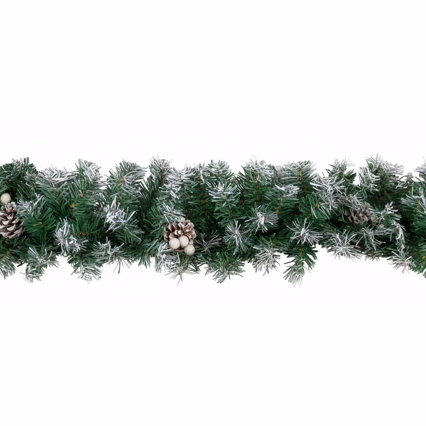 Samuel Alexander 2.7m Green Snow Tipped Christmas Garland with White Berries and Pine Cones – 3