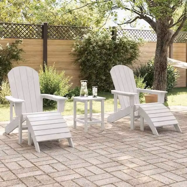 Berkfield Home White Adirondack Chairs with Footrests, Set of 2, White HDPE – 1