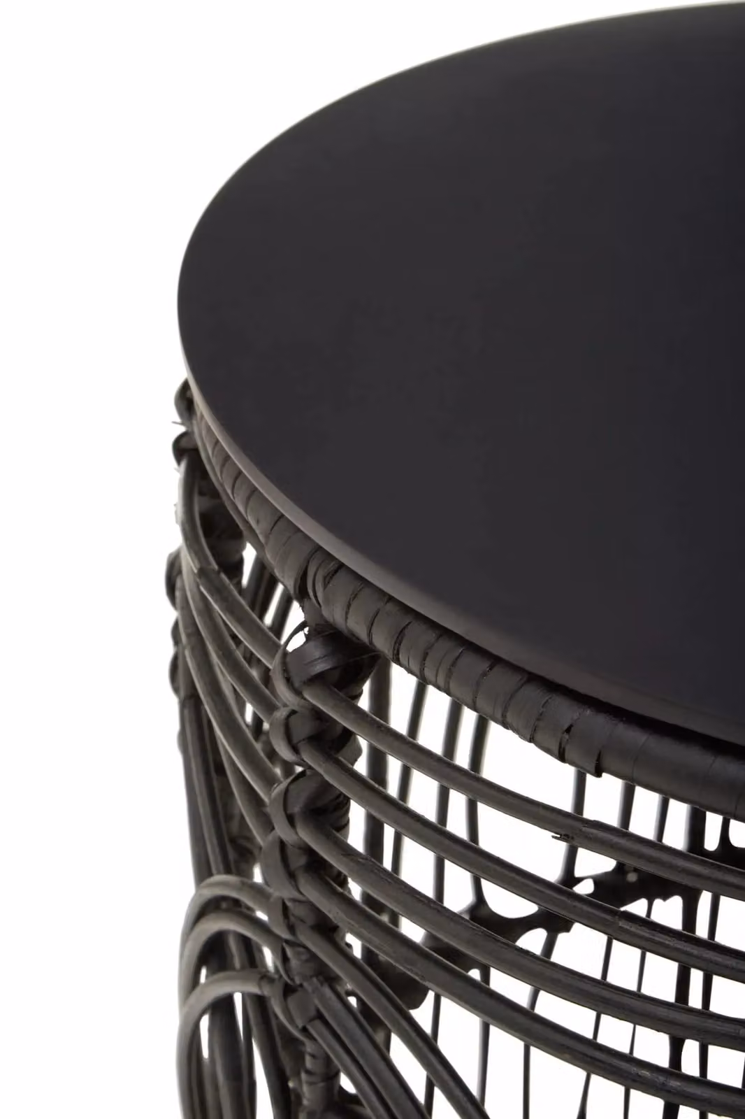 Orsina Round Black Rattan Industrial Side Table – 4