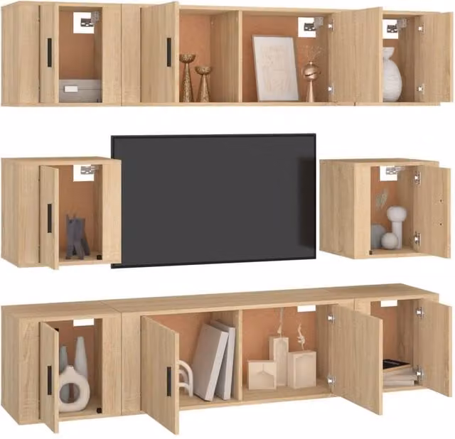 Berkfield Home Classic 8 Piece TV Cabinet Set in Sonoma Oak and Beige Engineered Wood