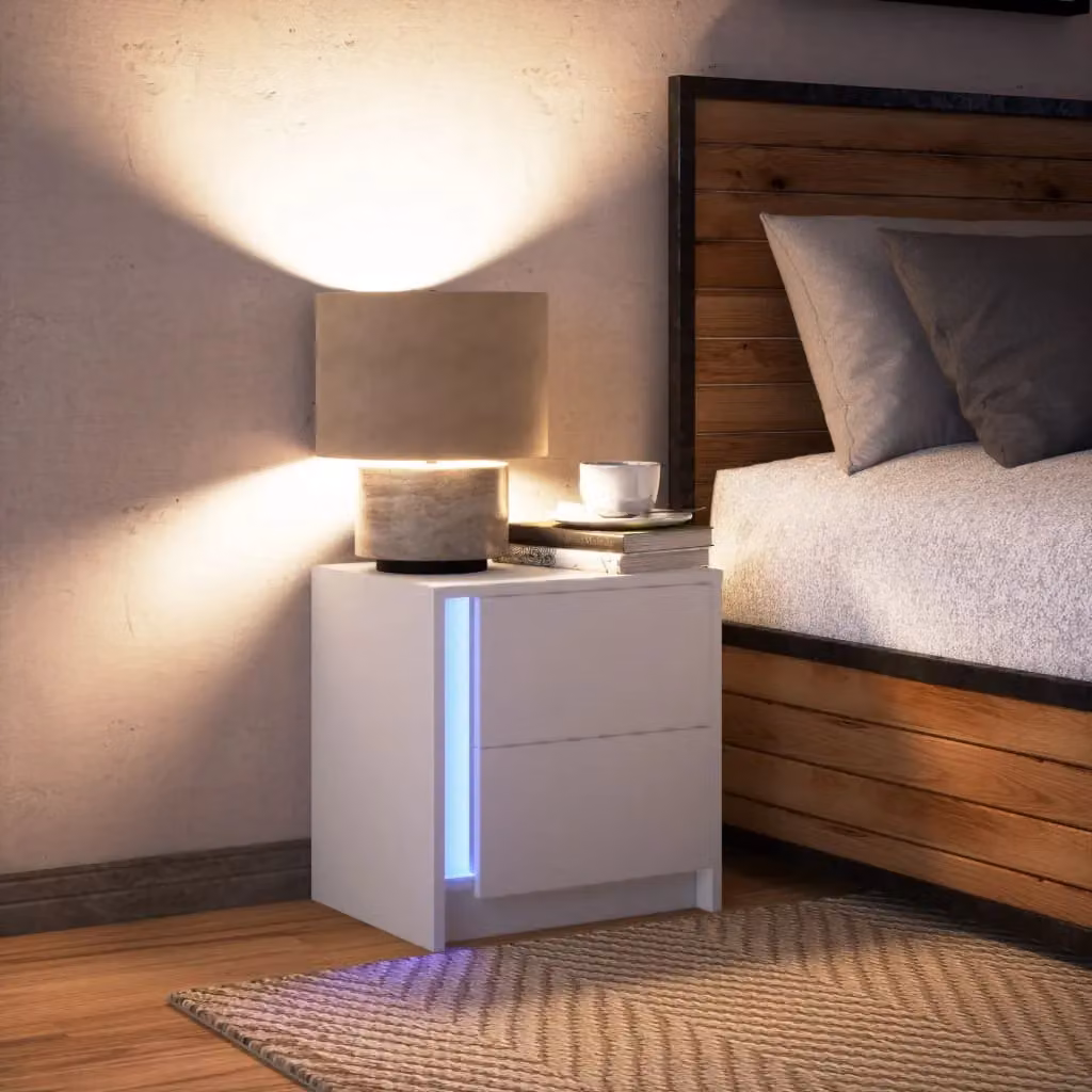 Berkfield Home Bedside Cabinet with Integrated LED Lights in White Matt MDF – 3