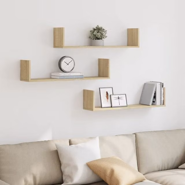 Berkfield Home Set of 3 Wall Mounted Shelves in Sonoma Oak Brown, W: 80 cm, D: 18 cm, H: 18 cm