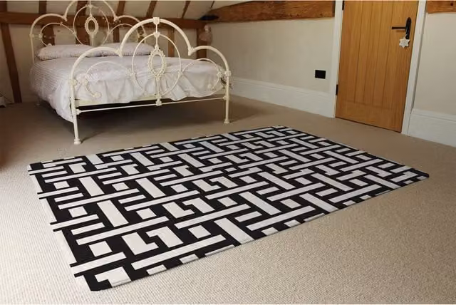 Benjamin Tate Design LTD Black Woven Geometric Pattern Wool Rug, Width: 230 cm